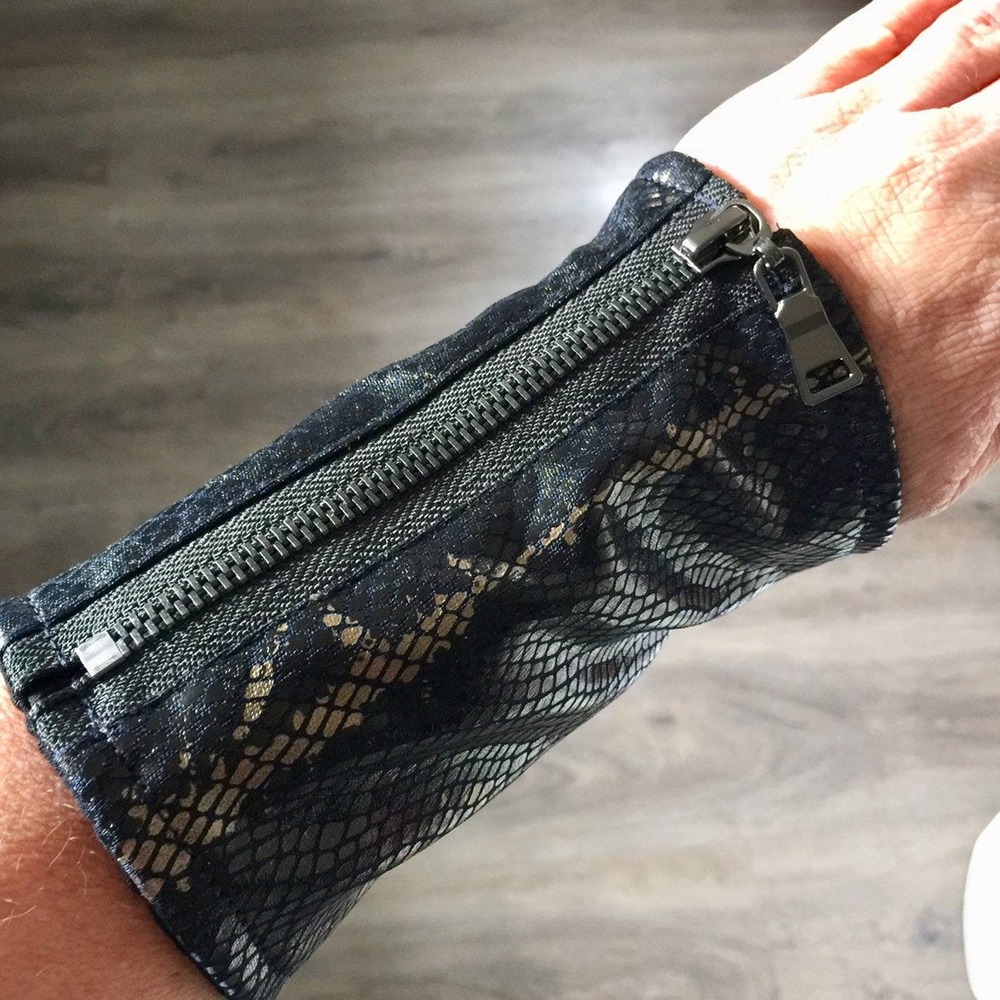 Handmade fabric black goth gauntlet cuff pair